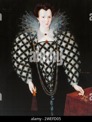 Mary Rogers, Lady Harington, portrait painting in oil on panel by Marcus Gheeraerts the Younger (attributed), 1592 Stock Photo