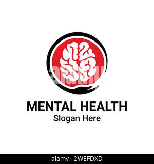 Mental Health Care Logo Design. Psychotherapy Symbol. Human Head with Brain Sign Concept. Stock Vector