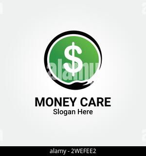 Money Care Logo With Hand Care. Transfer, Secure, Pay, Care, Digital Money, Finance Company Investment Logo. Vector Illustration, EPS 10, Icon Element. Stock Vector