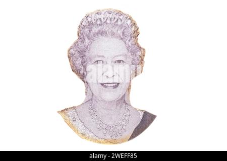 Elizabeth II, Portrait from Fiji One hundred Dollars Banknotes isolated on white Stock Photo