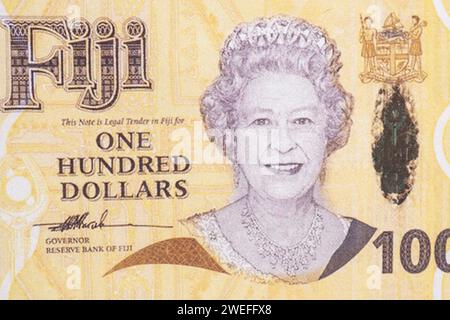 Elizabeth II, Portrait from Fiji One hundred Dollars Banknotes Stock Photo