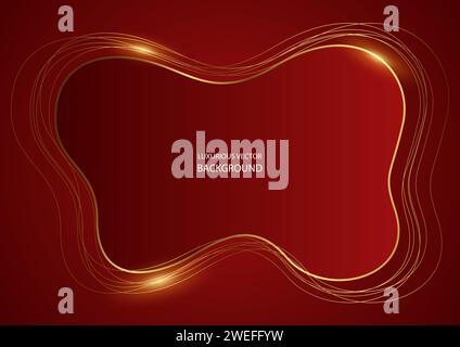 Abstract vector background of red curve shape white gold frame in EPS10 Stock Vector