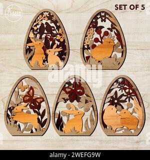 EASTER EGGS BUNDLE Digital multilayer layout files are specially prepared for the laser cut, CNC router machine and other cutting machines. Stock Vector