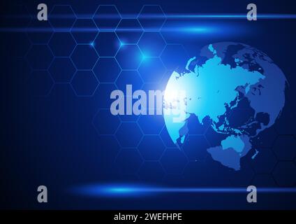 Modern vector background of world globe with light speed and connected lines illustration, for technology, digital concept Stock Vector