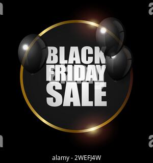 Black Friday realistic and luxurious icon with golden frame and decorative balloons, EPS 10 vector illustration Stock Vector