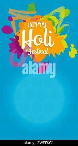 Happy holi festival vertical banner vector poster, light blue background with colorful yellow spot Stock Photo