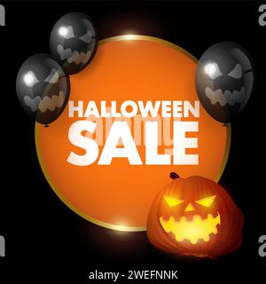 Realistic and luxurious Halloween Sale icon with golden frame and decorative balloons, EPS 10 vector illustration Stock Vector