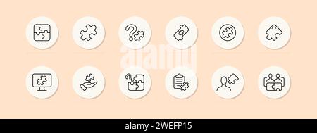 Puzzles set line icon. Fragment, element, detail, picture. part, fold, constructor, toy, puzzle. Pastel color background Vector icon for business and Stock Vector