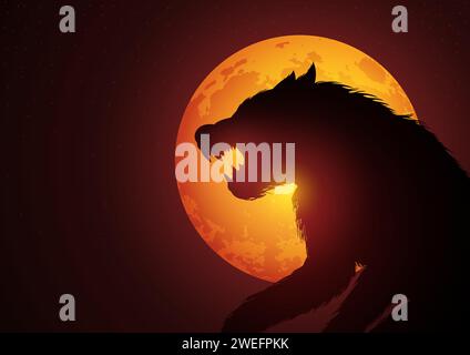 Werewolf lurking in the night during full moon, vector illustration suitable for horror and halloween theme Stock Vector