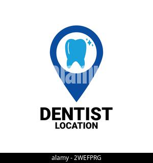 Dental Health Care Clinic Location Logo With Tooth and pinpoint icon sign symbol. Geo Tag Teeth map Locator illustration vector element. Stock Vector