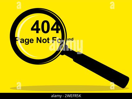 Simple flat vector illustration of 404 Page Not Found viewed with a magnifying glass Stock Vector