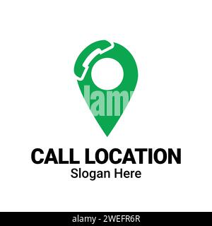 Green Call Reciever Location Logo Design. Phone Reciever Icon Logo With Pin Point Illustration Vector Template Element. Customer Help Service Pointer Stock Vector