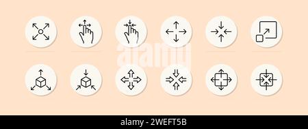 Hands set line icon. Zoom out, zoom in, sensor, touchpad, swipe, control, timer. Pastel color background. Vector icon for business and advertising Stock Vector