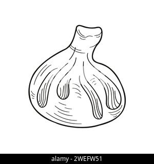 Georgian national traditional khinkali in line art style. Design for menu, restaurants, logo, package. Vector illustration isolated on a white Stock Vector