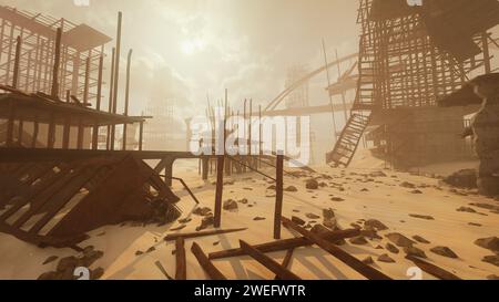 3D illustration ruined city buildings cityscape background Stock Photo ...