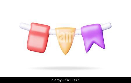 3D Pennant Bunting Flags Isolated on White Stock Vector