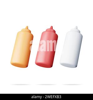 3D Set of Blank Plastic Bottles for Fast Food Stock Vector