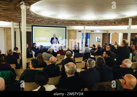 Milano, Italia. 25th Jan, 2024. Foto Alessandro Bremec/LaPresse25-01-2024 Milano, Italia - Cronaca - La presentazione del Tram Carrelli all'interno del Padiglione Ferroviario del Museo Nazionale Scienza e Tecnologia a Milano. Nella foto: Arrigo Giana January 25, 2024 Milano Italy - News - The presentation of the Tram Trolleys inside the Railway Pavilion of the National Science and Technology Museum in Milan. In the photo: Arrigo Giana Credit: LaPresse/Alamy Live News Stock Photo