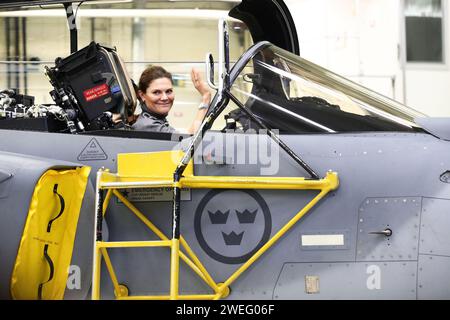 Sweden's Crown Princess Victoria and Prince Daniel visits the aerospace and defense company Saab, in Linköping, Sweden, during Thursday. Stock Photo