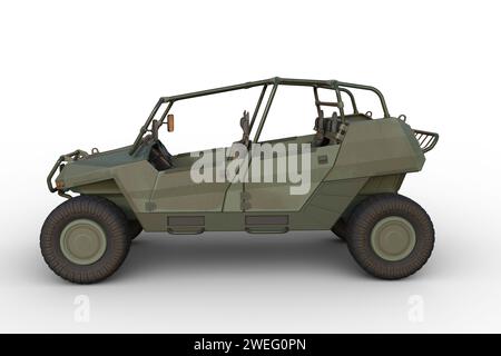 Side view 3D illustration of a military all terrain vehicle isolated on a white background. Stock Photo