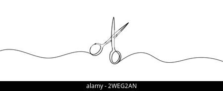 Continuous scissors with one line on a white background. Stock Vector