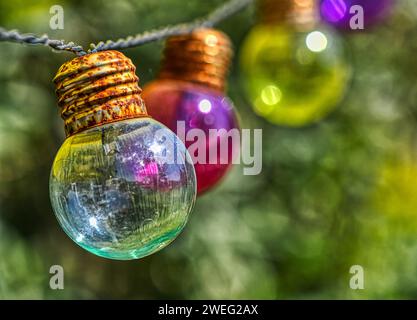 Lightbulbs in the garden, solar, string Stock Photo