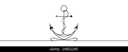 Continuous one line drawing of a sea anchor. Vector illustration Stock Vector