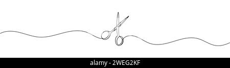 Continuous scissors with one line on a white background. Stock Vector