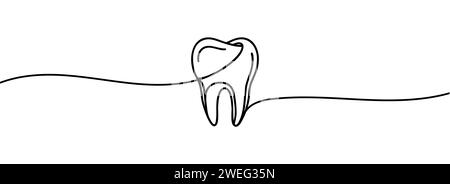 Tooth icon continuous one line drawing minimalist dental outline vector ...
