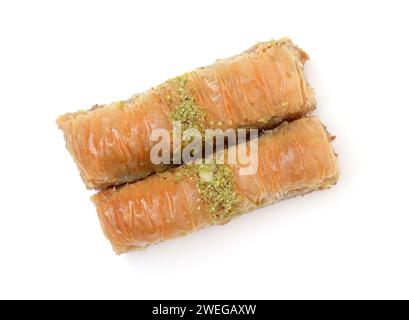 Fresh two pistachio cakes isolated on white. Stock Photo