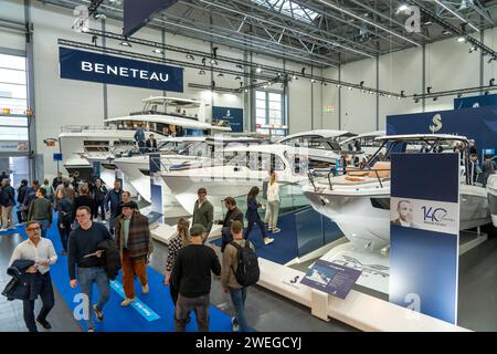 Motorboats at BOOT 2024, the world's largest yacht and water sports trade fair in Düsseldorf, NRW, Germany Stock Photo