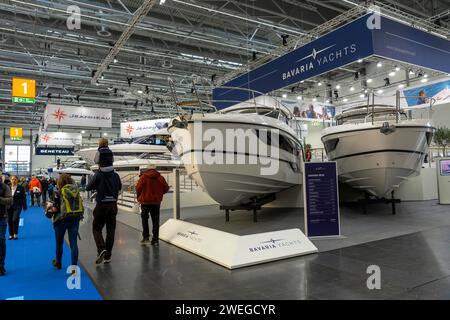 Motorboats at BOOT 2024, the world's largest yacht and water sports trade fair in Düsseldorf, NRW, Germany Stock Photo