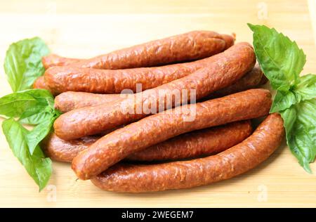 Homemade smoked sausages Stock Photo