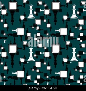 Seamless doodle pattern with chess pieces and stars. Vector illustration for the design of sports chess projects. Stock Vector