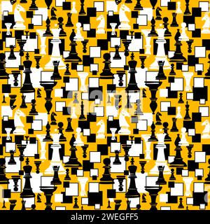 Seamless doodle pattern with chess pieces and stars. Vector illustration for the design of sports chess projects. Stock Vector