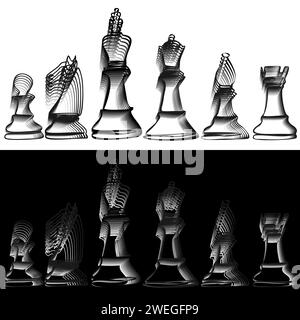 Chess piece icons. Black silhouettes isolated on white background. Vector illustration. Stock Vector
