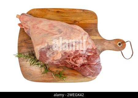 raw leg of lamb, close-up, on a cutting board Stock Photo