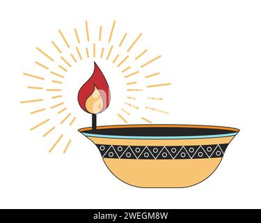 Indian diwali diya oil lamp 2D linear cartoon object Stock Vector