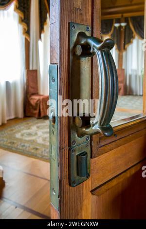 Sochi, Russia - February 12, 2023: Old bronze door handle, dacha I.V. Stalin, Sochi Stock Photo