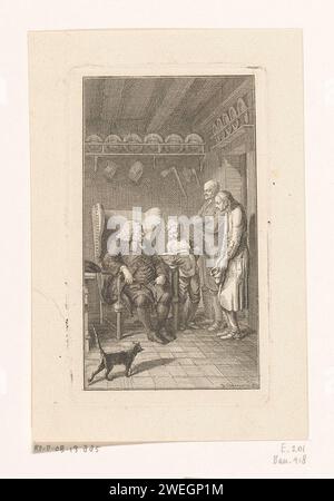 Predicant Stollbein Bij de family Stilling, Daniel Nikolaus Chodowiecki, 1777 print Pastor Stollbein is visiting the Henrich Stilling family. The spiritual sits on a chair listening to the nine -year -old boy who has an open Bible in his hands. On the right Wilhelm Stilling and the grandfather of Henrich.  paper etching Literature. reading the Bible or other religious books. family group, especially parents with their child(ren). functionaries and dignitaries  Protestant churches Stock Photo