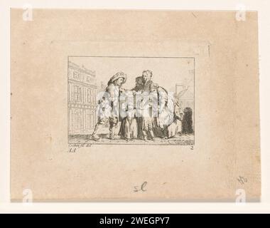 Children and adults around a print box on a square, 1725 - 1790 print Numbered in the bottom right: 2; Bottom left Aa.  paper etching peep-show. performance in the open air (pleasure fair) Stock Photo