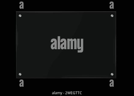 Transparent glass plate on black wall, vector illustration Stock Vector