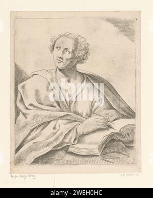 Evangelist Lucas, anonymous, 1600 - 1699 print   paper etching St. Luke writing his gospel, usually a (winged) ox present Stock Photo