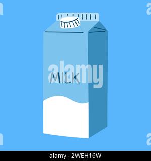 Hand drawn package of milk. Vector illustration of dairy product in cartoon flat style Stock Vector