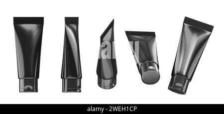 Black Hand Cream Tube Isolated Background Collection in Various Poses 3D Rendering without AI generated Stock Photo