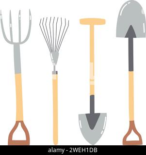 Hand drawn garden tools. Set of agricultural equipment Stock Vector