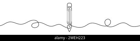 Continuous editable drawing of pencil. One line drawing background. Vector illustration. Pencil icon in one line style. Stock Vector