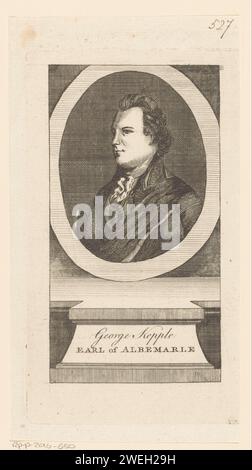 Portrait of George Keppel, Count of Albemarle, Anonymous, 1750 - 1849 print Portrait of George Keppel in an oval frame. In a frame are name and title.  paper engraving Stock Photo