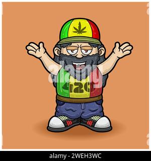 Happy Rastaman People Mascot Character Cartoon. Vectors Illustrations. Stock Vector