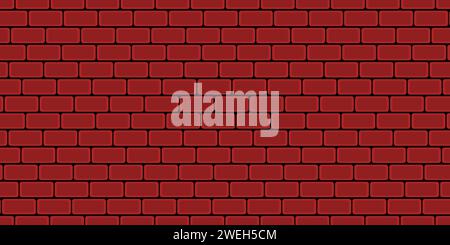 Brick wall, red relief texture with shadow, vector background illustration. Red brick tile wall background. Stock Vector